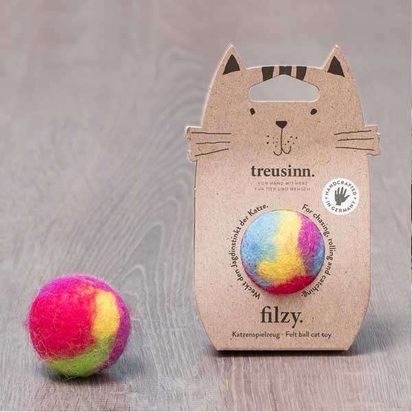 Filzy von Treusinn kunterbunter Ball mit Schelle für verspielte Katzen
